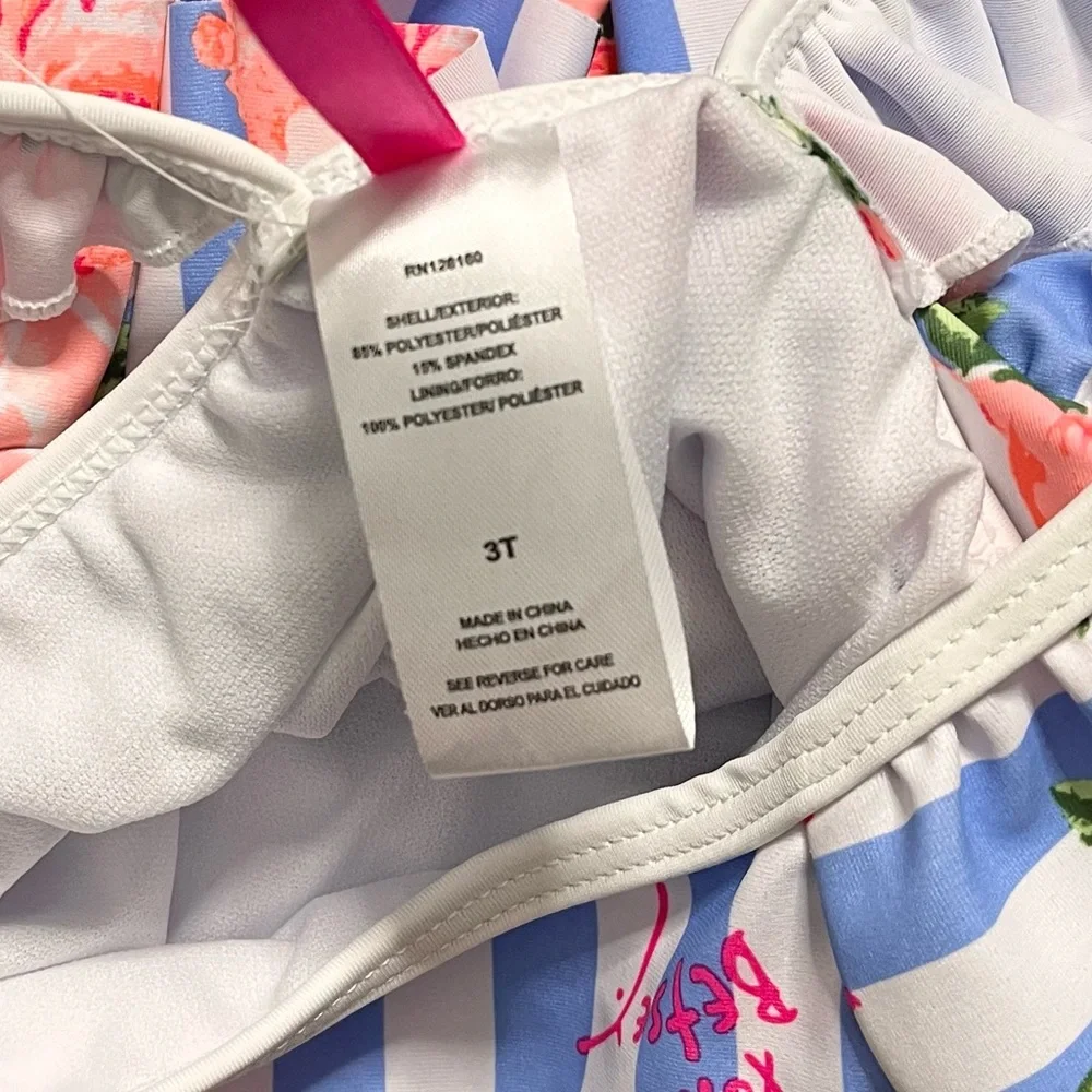 Betsey Johnson Swimsuit One Piece Stripe Floral Ruffle Toddler 3T New - Picture 4 of 4